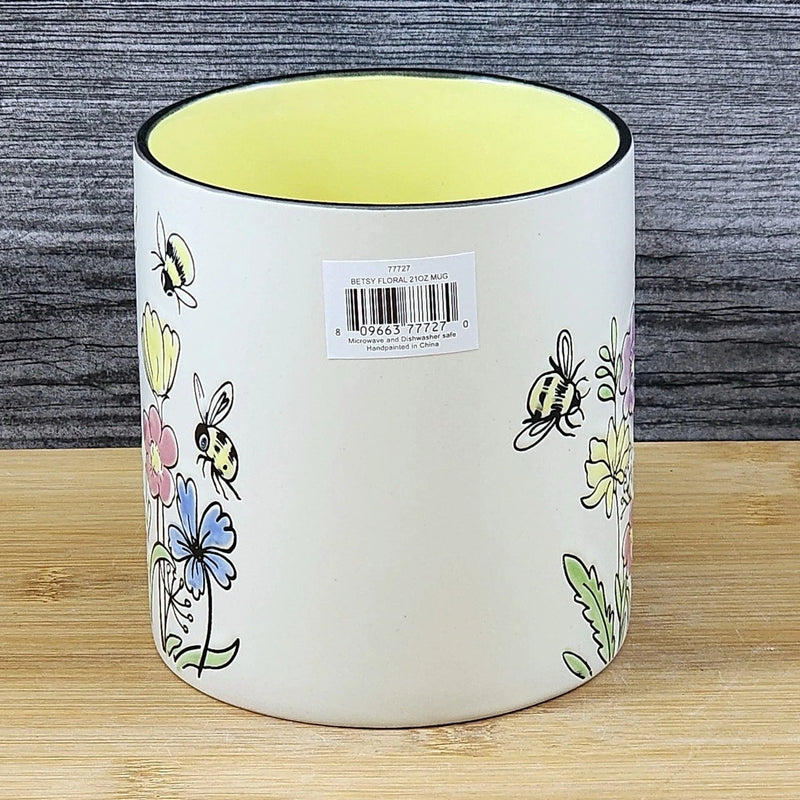 Load image into Gallery viewer, Floral Coffee Mug Summer Bee's Yellow Pink Flowers 21oz Cup Embossed Blue Sky