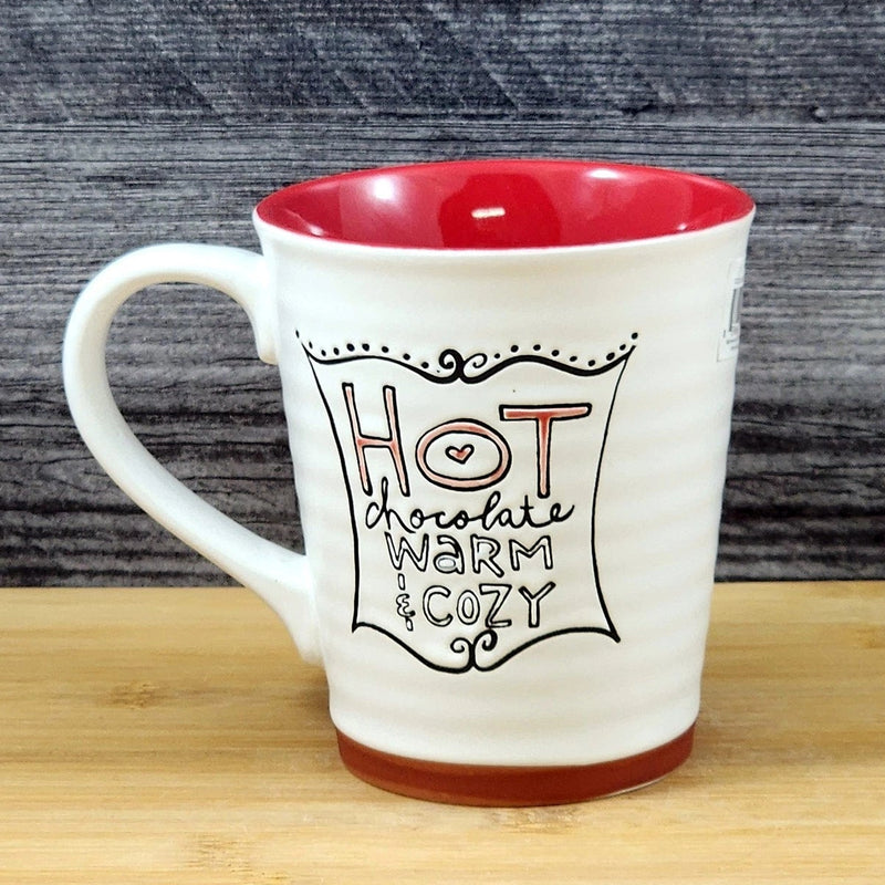 Load image into Gallery viewer, Hot Chocolate Coffee Mug Red White Embossed Christmas Tea Cup Blue Sky 17oz