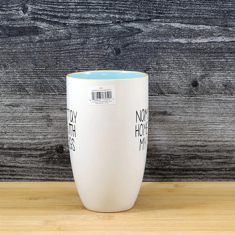 Load image into Gallery viewer, Namast'ay Home With My Dogs Coffee Mug Embossed White Ceramic Tea Cup Blue Sky