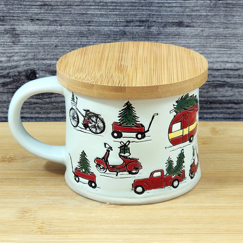 Load image into Gallery viewer, Holiday Coffee Mug with Lid Embossed Christmas Cup Ceramic Red by Blue Sky 17oz