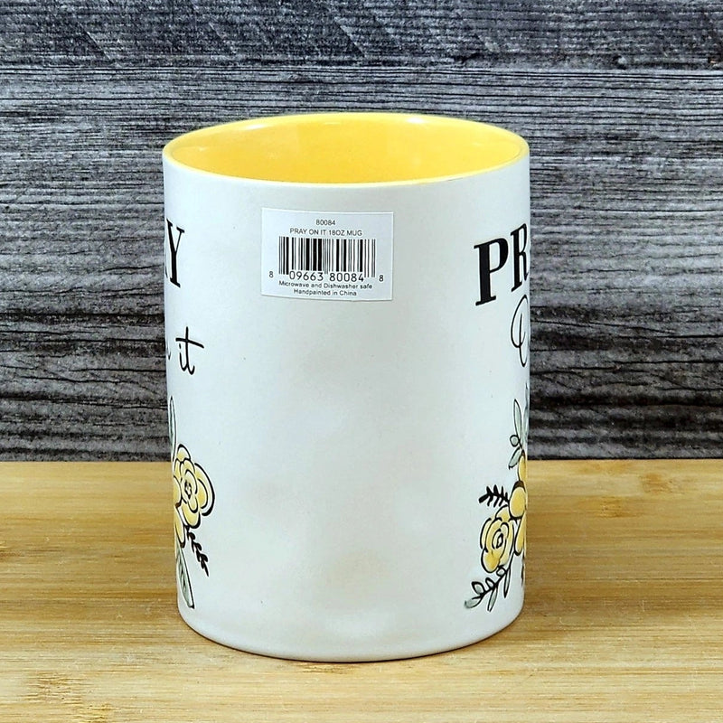 Load image into Gallery viewer, Religious Pray Coffee Mug Floral Yellow White Pink Embossed 18 oz Cup Blue Sky