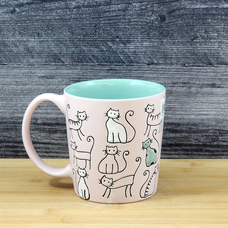 Load image into Gallery viewer, Cat Lover Coffee Mug Embossed Ceramic Tea Cup Blue Sky Pastel Pink 18oz