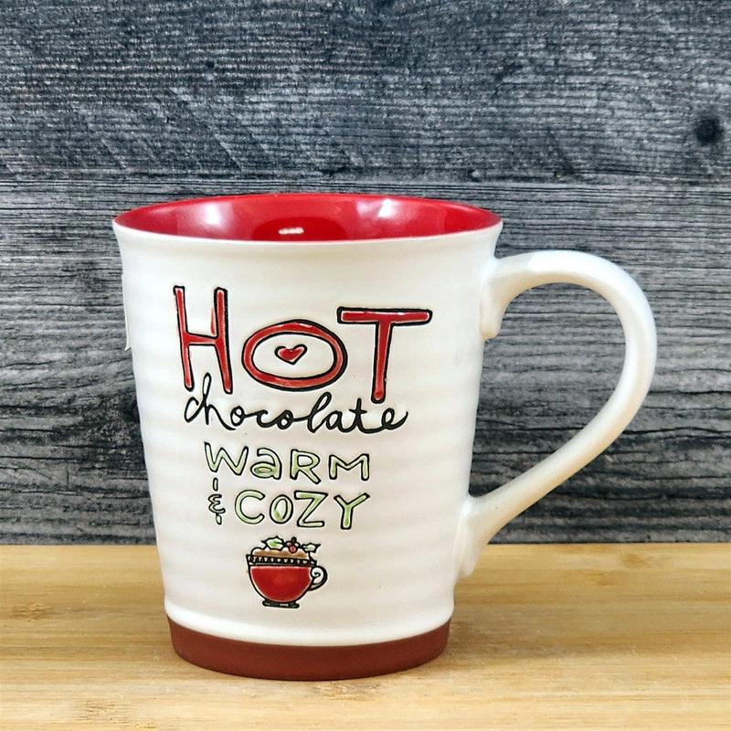Load image into Gallery viewer, Hot Chocolate Coffee Mug Red White Embossed Christmas Tea Cup Blue Sky 17oz