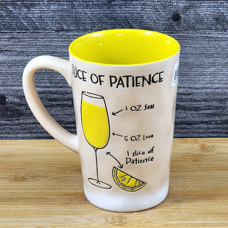 Load image into Gallery viewer, Slice of Patience Mug Yellow Ceramic Coffee Tea Cup by Blue Sky 18oz Embossed