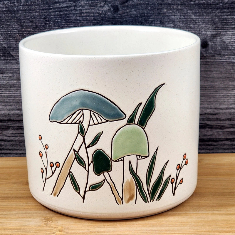 Load image into Gallery viewer, Mushroom Flower Planter Pot Utensil Holder Toadstool Ceramic 6.5in Blue Sky