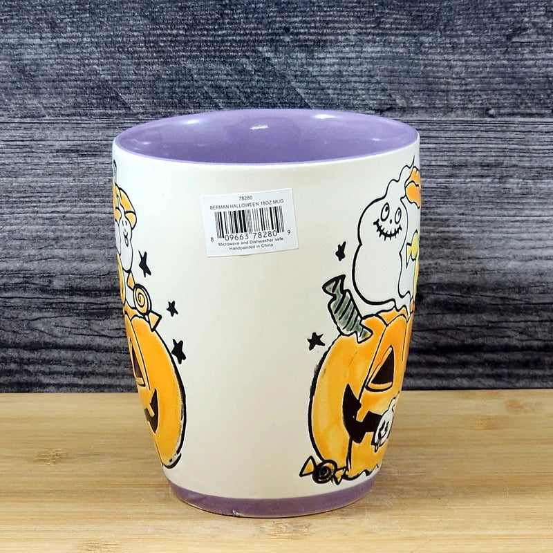 Load image into Gallery viewer, Halloween Coffee Mug Jack-O-Lantern Whimsical Purple Tea Cup Ceramic Blue Sky 18