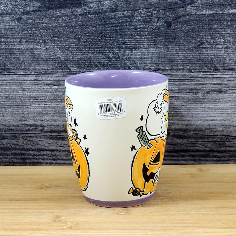 Load image into Gallery viewer, Halloween Coffee Mug Jack-O-Lantern Whimsical Purple Tea Cup Ceramic Blue Sky 18