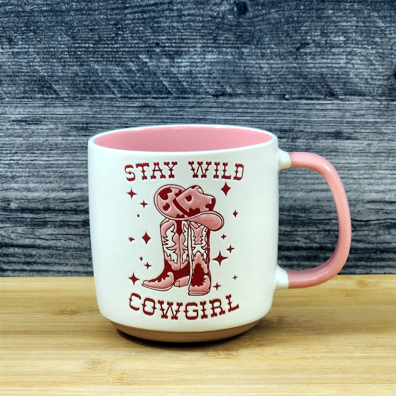 Load image into Gallery viewer, Country Western Coffee Mug Pink Wild Cowgirl Ceramic Tea Cup Blue Sky 18oz