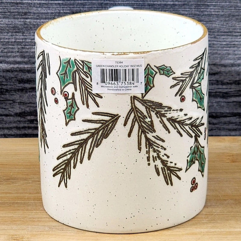 Load image into Gallery viewer, Coffee Mug Winter Holly Christmas Holiday Ceramic Tea Cup Blue Sky 16oz Embossed