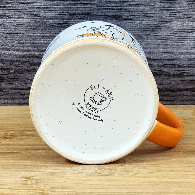 Load image into Gallery viewer, Halloween Ghost Dog Coffee Mug Pumpkin Ceramic Orange Flowers Cup Blue Sky 17oz