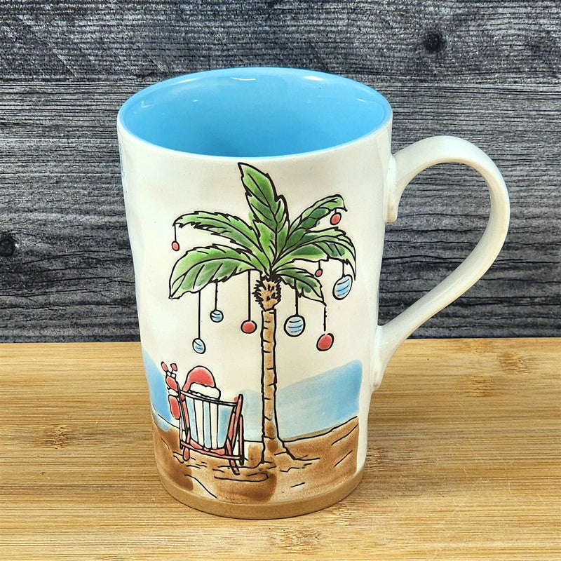 Load image into Gallery viewer, Holiday Palm Tree Coffee Mug Ceramic Beach Tropical Christmas Cup Blue Sky 18oz