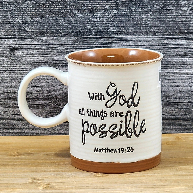 Load image into Gallery viewer, Religious Coffee Mug Mathew 19:26 Inspirational Tea Cup Ceramic Blue Sky 18oz
