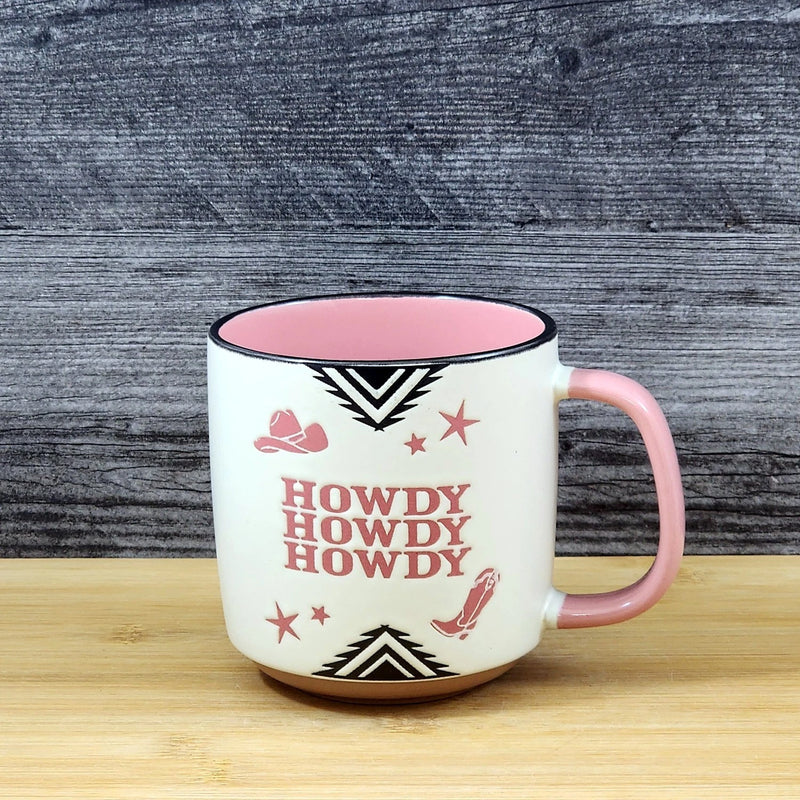 Load image into Gallery viewer, Country Western Coffee Mug Southwest Cowgirls Pink Ceramic Tea Cup Blue Sky 17oz