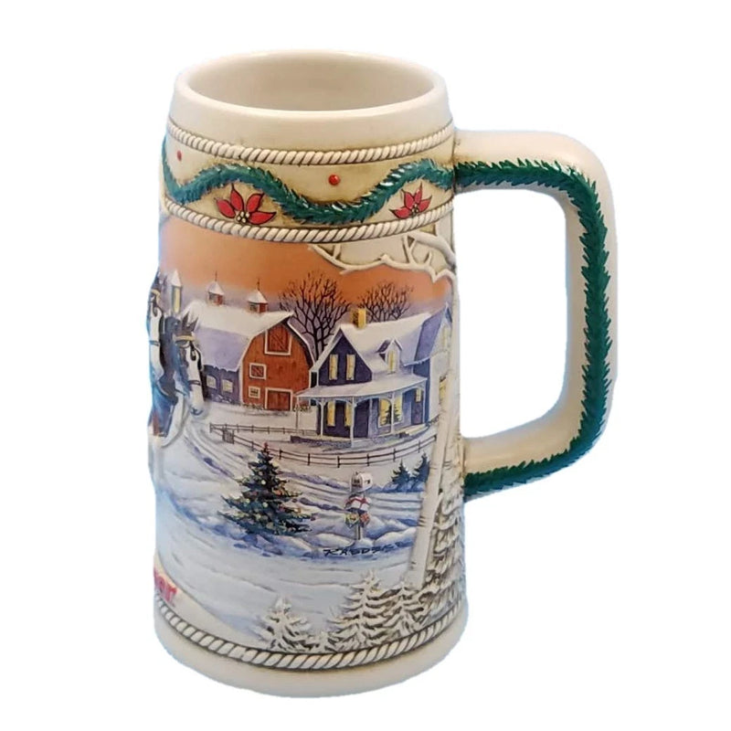 Load image into Gallery viewer, 1996 Budweiser Stein Bud Holiday Christmas Ceramic Beer Mug American Homestead