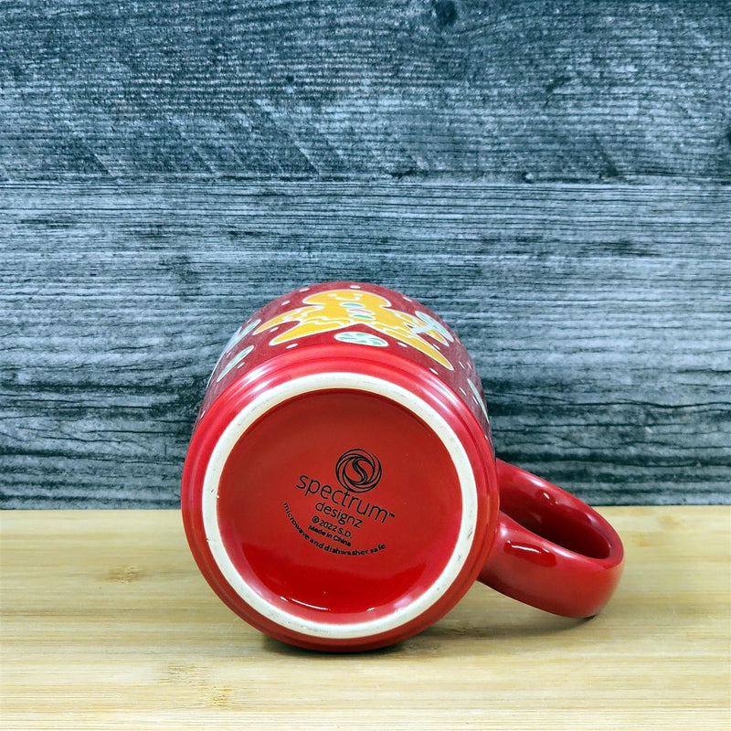 Load image into Gallery viewer, Christmas Coffee Mug Gingerbread Blue Sky Ceramic Holiday Cup Red Green 18oz