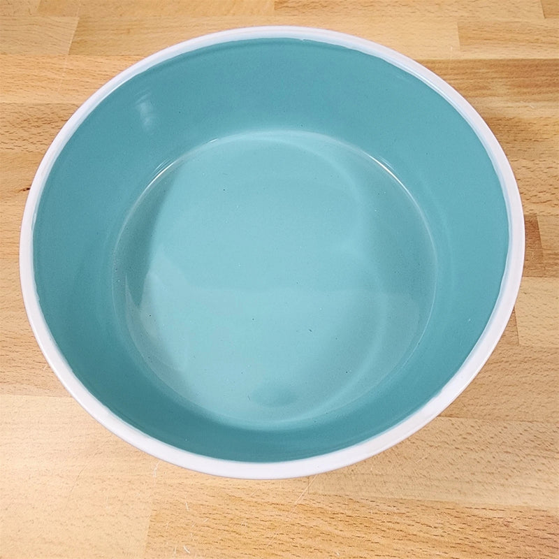 Load image into Gallery viewer, Dog Water Food Bowl Embossed Treat Dish Ceramic Turquoise Inside by Blue Sky