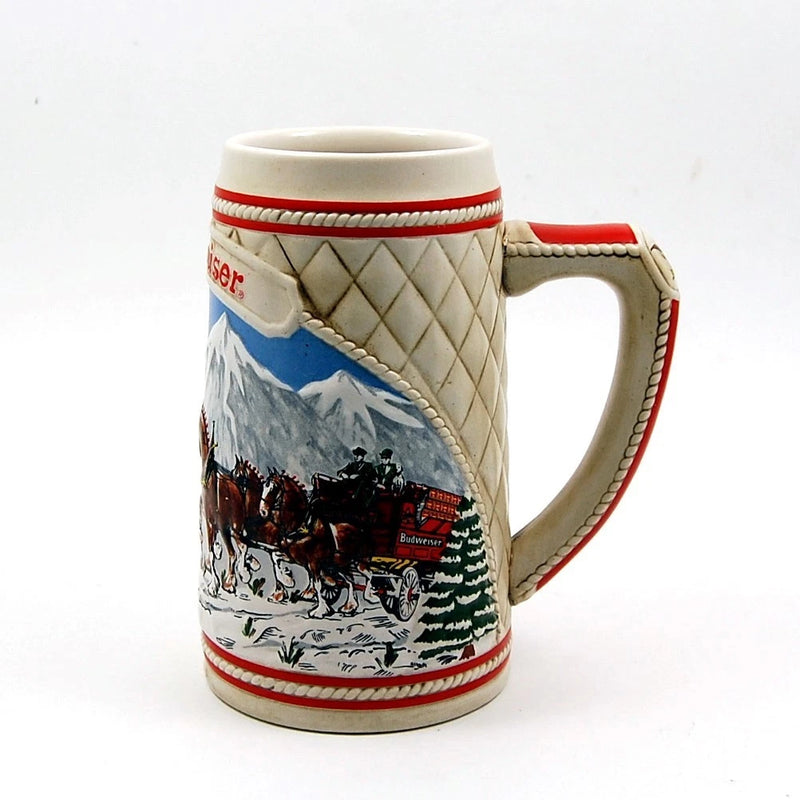 Load image into Gallery viewer, 1985 Budweiser Stein Beer Holiday Christmas Mug Wagon Clydesdales Ceramarte