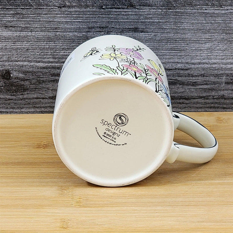 Load image into Gallery viewer, Floral Coffee Mug Summer Bee's Yellow Pink Flowers 21oz Cup Embossed Blue Sky