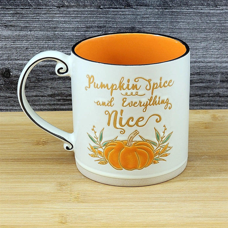 Load image into Gallery viewer, Pumpkin Spice Harvest Autumn Coffee Mug Orange Embossed Tea Cup 18oz by Blue Sky