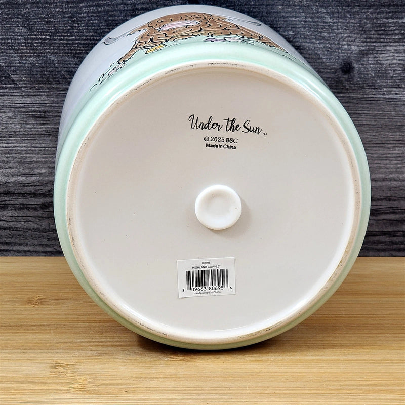 Load image into Gallery viewer, Highland Cow Rustic Planter Ceramic Utensil Organizer Succulent Blue Sky 6.5in