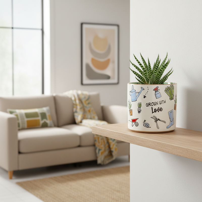 Load image into Gallery viewer, Garden Lover Planter Utensil Holder Green Succulent Plant Ceramic Blue Sky 5 In