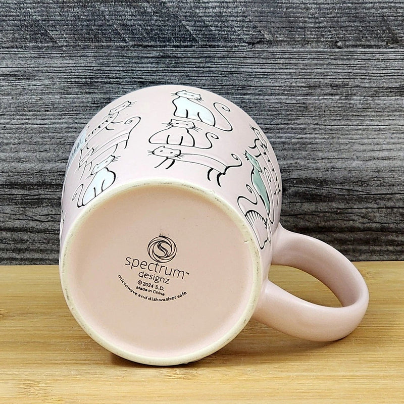 Load image into Gallery viewer, Cat Lover Coffee Mug Embossed Ceramic Tea Cup Blue Sky Pastel Pink 18oz