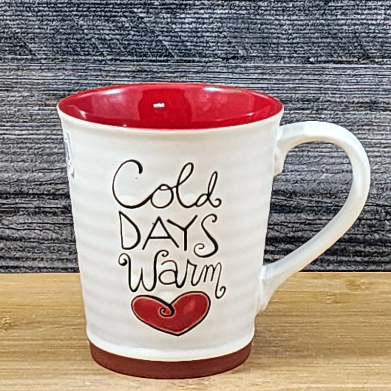 Load image into Gallery viewer, Colds Day Warm Heart Coffee Mug Red White Embossed Christmas Tea Cup Blue Sky