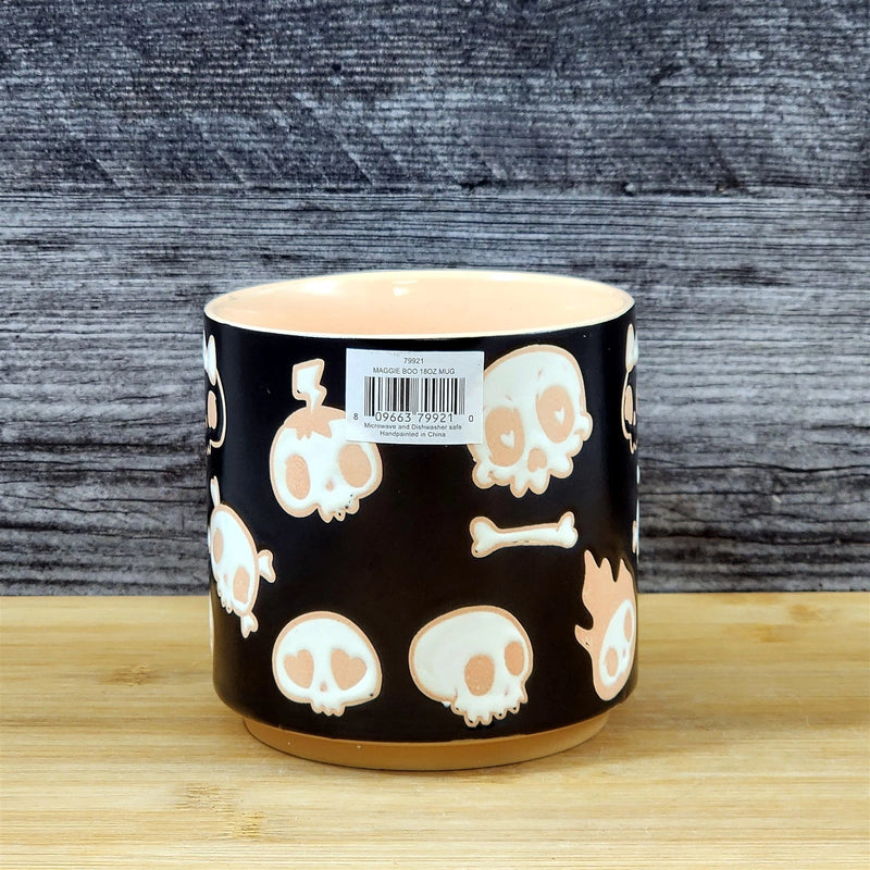 Load image into Gallery viewer, Halloween Whimsical Skulls Black Mug Ceramic Coffee Tea Cup by Blue Sky 18oz