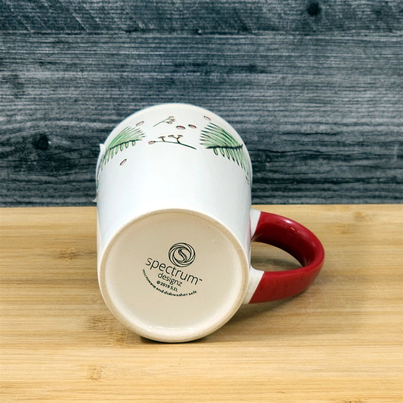 Load image into Gallery viewer, Christmas Coffee Mug Pine Berry Holiday Red Embossed Cup Ceramic Blue Sky 17oz