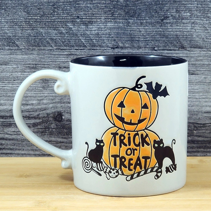 Load image into Gallery viewer, Pumpkins Halloween Coffee Mug Black Cats Ceramic Embossed Tea Cup Blue Sky 21oz