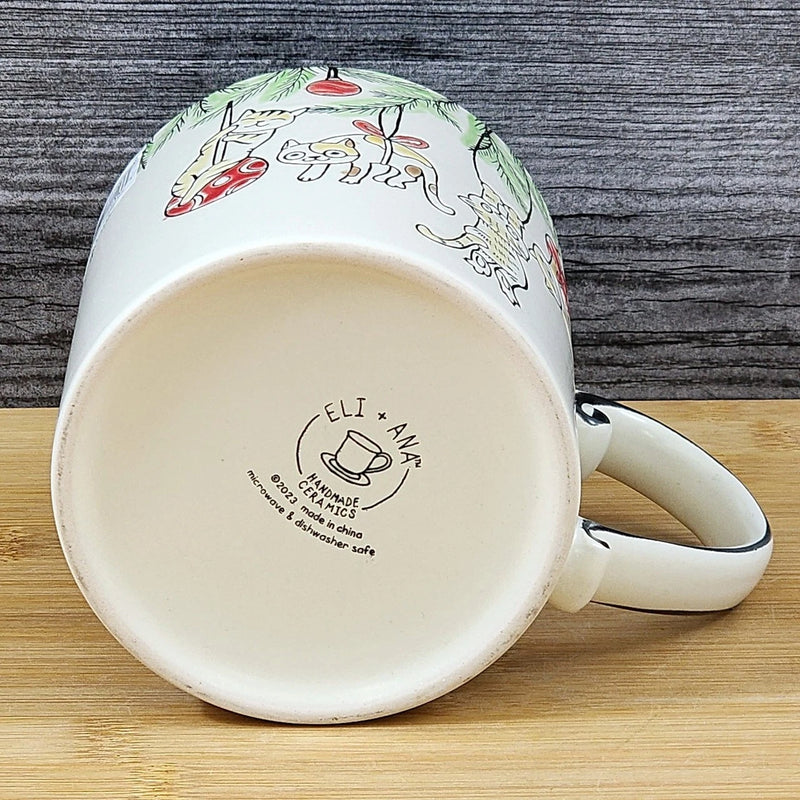 Load image into Gallery viewer, Cat Lover Coffee Mug Christmas Tree Embossed Ceramic Tea Cup Large 21oz Blue Sky