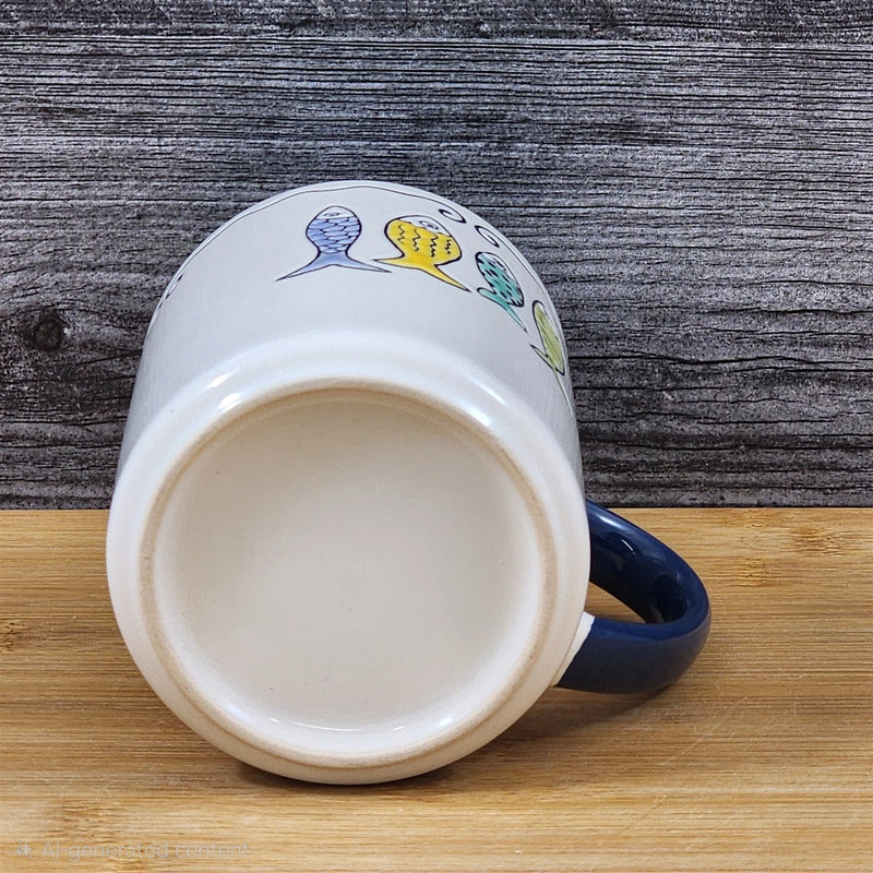 Load image into Gallery viewer, Fish Coffee Mug Whimsical Sea Creatures Ceramic Embossed Tea Cup Blue Sky 15oz