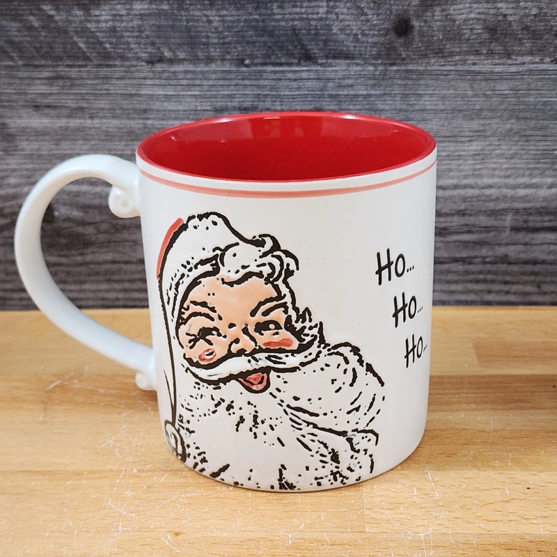 Load image into Gallery viewer, Holiday Santa Christmas Coffee Mug Ceramic Cup Red Inside 21oz Embossed Blue Sky