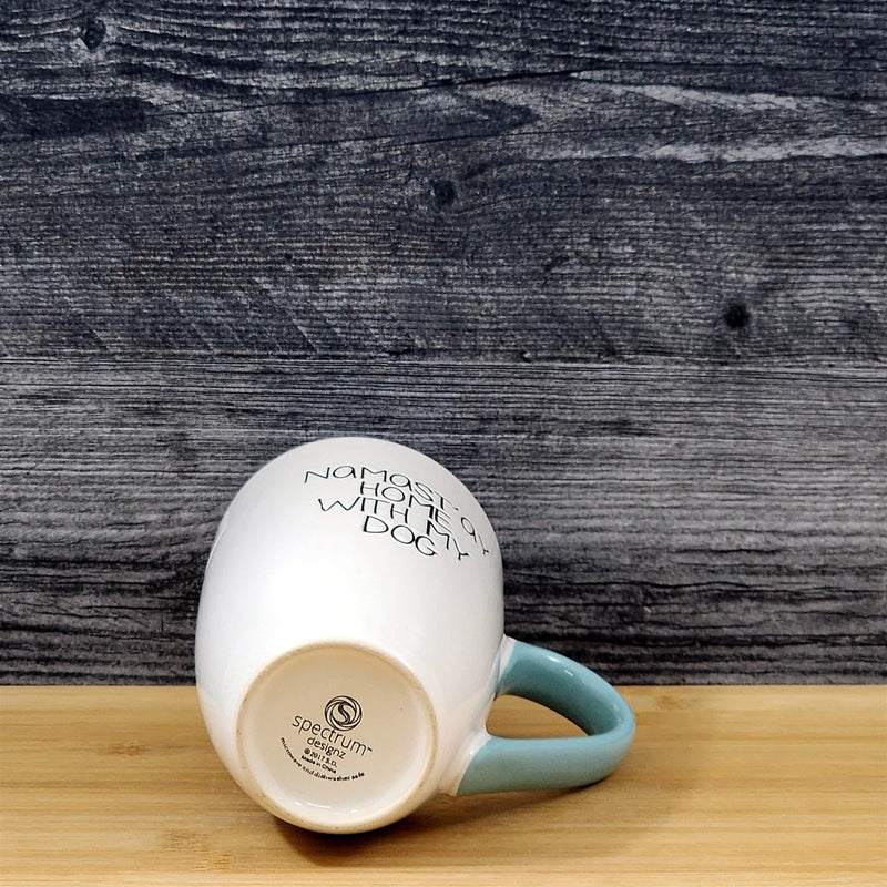 Load image into Gallery viewer, Namast'ay Home With My Dog Coffee Mug Embossed White Ceramic Tea Cup Blue Sky