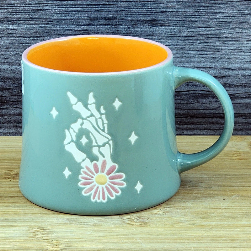 Load image into Gallery viewer, Skeleton Hand OK Sign Coffee Mug Halloween Orange Ceramic Tea Cup Blue Sky 18oz