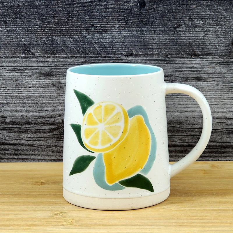 Load image into Gallery viewer, Lemon Coffee Mug Ceramic Fruit Tea Cup Yellow White Kitchen Decor by Blue Sky