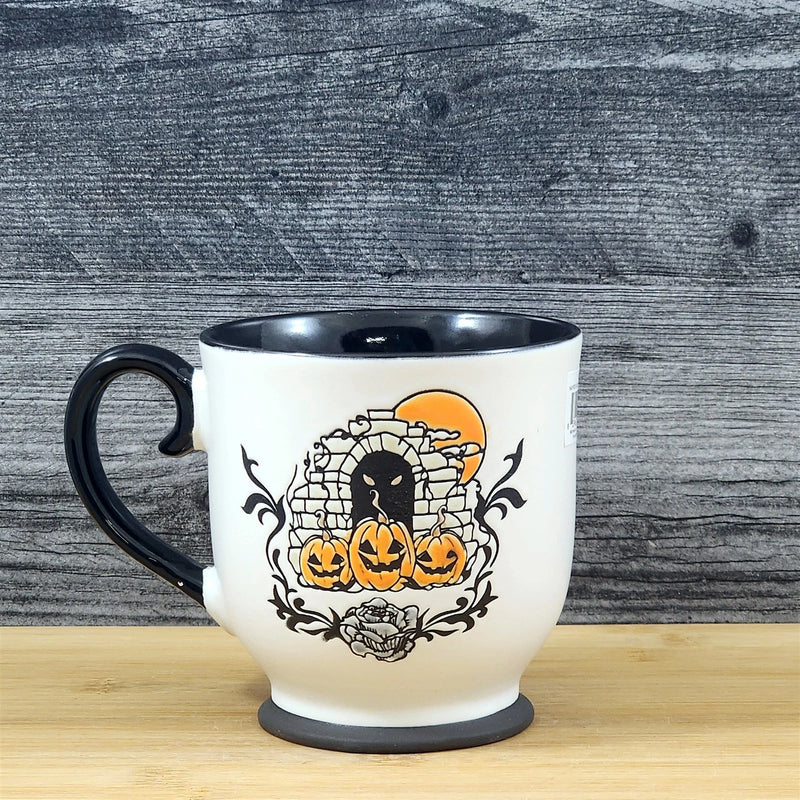 Load image into Gallery viewer, Jack-o-Lantern Halloween Pumpkin Mug Ceramic Black Coffee Tea Cup Blue Sky 17oz