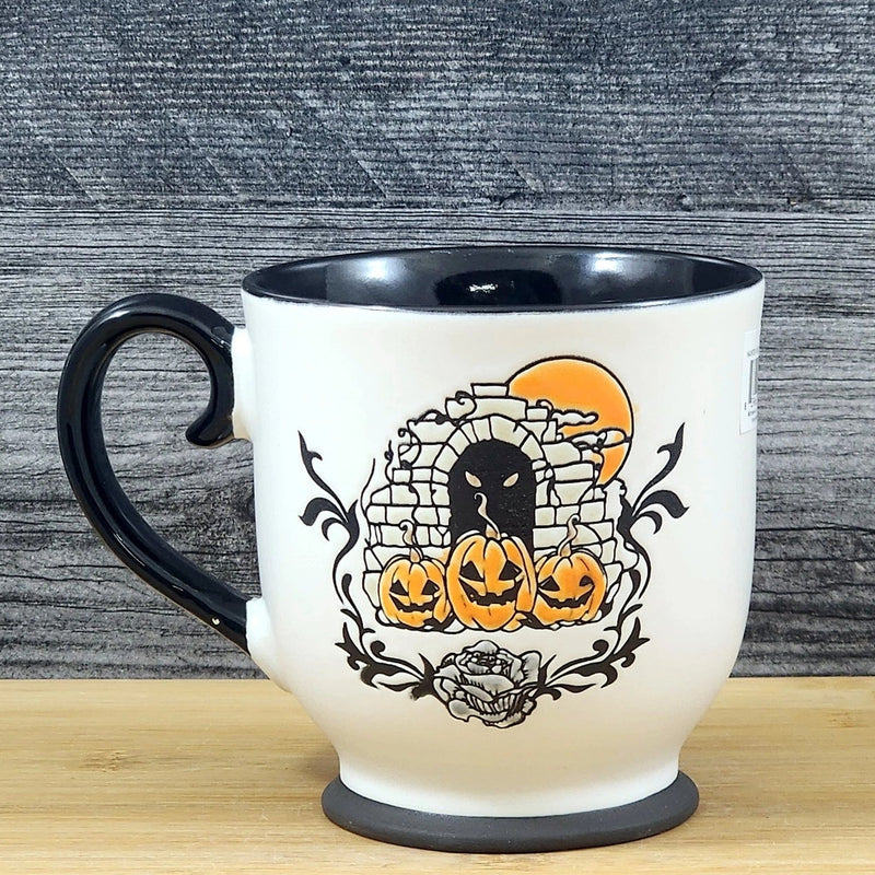 Load image into Gallery viewer, Jack-o-Lantern Halloween Pumpkin Mug Ceramic Black Coffee Tea Cup Blue Sky 17oz