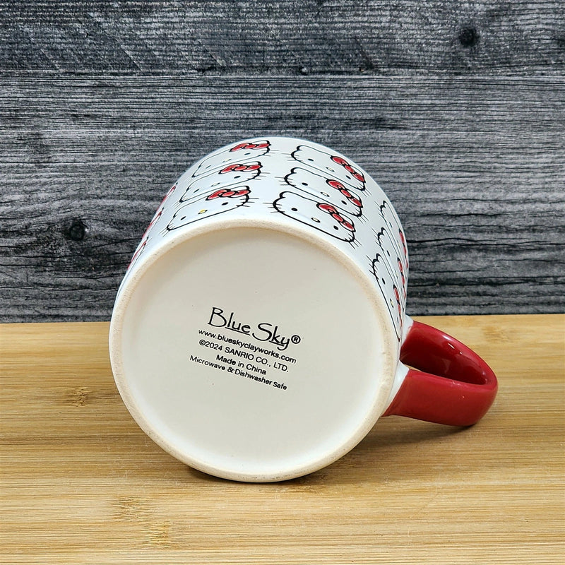 Load image into Gallery viewer, Hello Kitty Faces Coffee Mug Red Ceramic Tea Cup Blue Sky Embossed 18oz