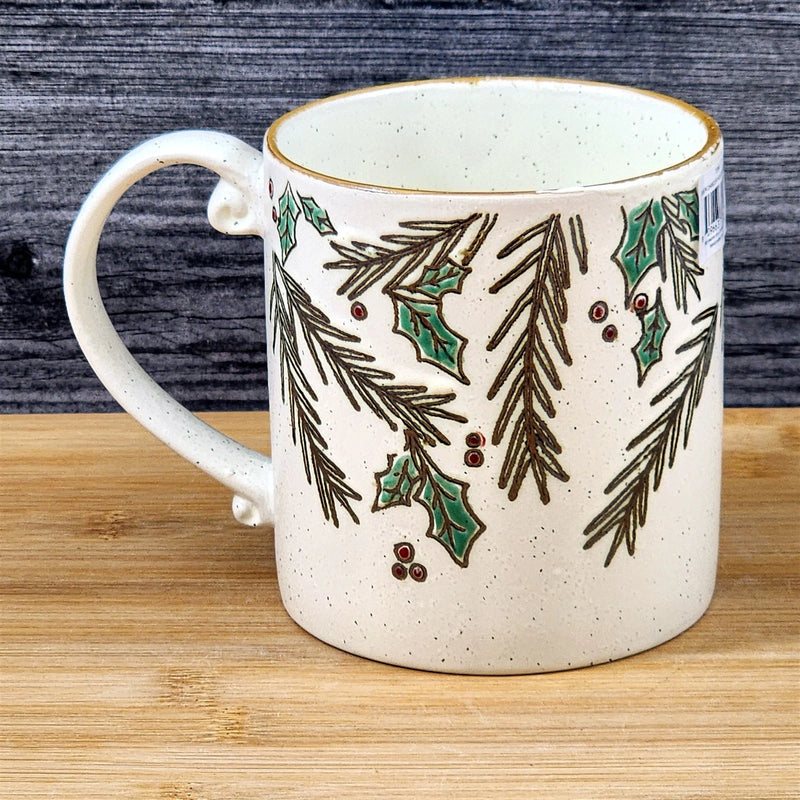 Load image into Gallery viewer, Coffee Mug Winter Holly Christmas Holiday Ceramic Tea Cup Blue Sky 16oz Embossed
