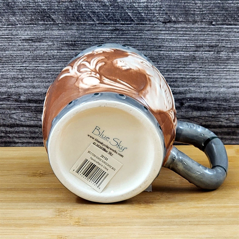 Load image into Gallery viewer, Western Horse Coffee Mug 3D Ceramic Horseshoe Tea Cup Blue Sky Embossed