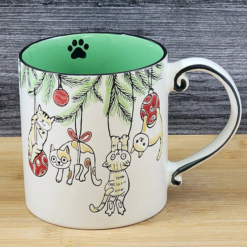 Load image into Gallery viewer, Cat Lover Coffee Mug Christmas Tree Embossed Ceramic Tea Cup Large 21oz Blue Sky
