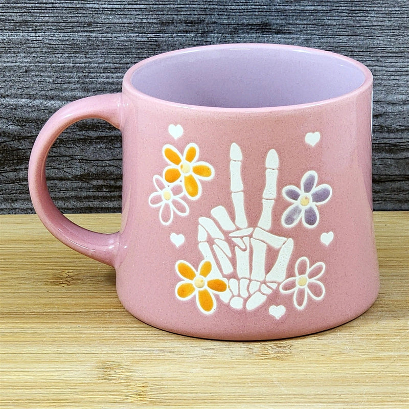 Load image into Gallery viewer, Skeleton Hand Peace Sign Coffee Mug Halloween Ceramic Tea Cup by Blue Sky 18oz