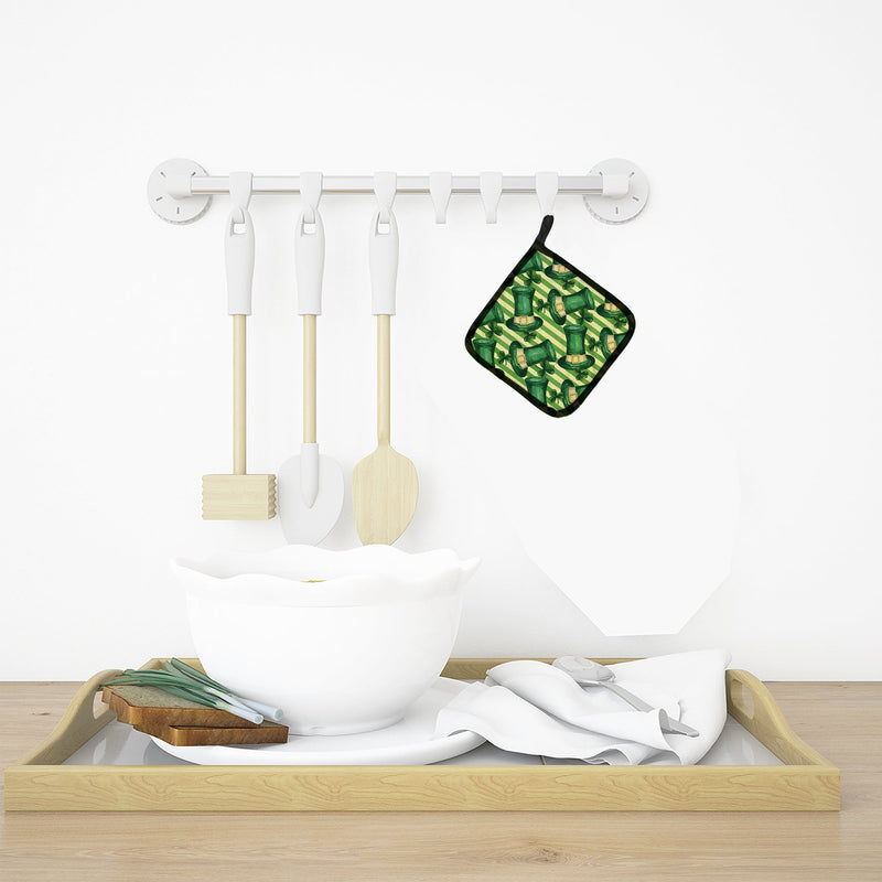 Load image into Gallery viewer, Watercolor St Patrick's Day Leprechaun Hat Potholders Set