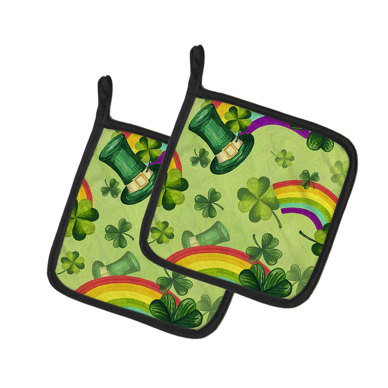 Load image into Gallery viewer, Watercolor St Patrick’s Day Leprechaun Potholders Set