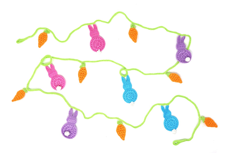 Load image into Gallery viewer, Easter Garland – Bright Bunny and Carrot Crochet Garland, 7ft Spring Décor, 100% Cotton, Handmade in Armenia