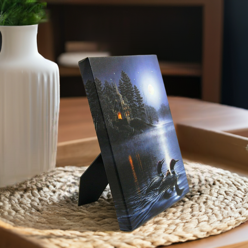 Load image into Gallery viewer, Moon Lit Ducks On Water LED Light Up Lighted Canvas Wall Art or Tabletop Picture