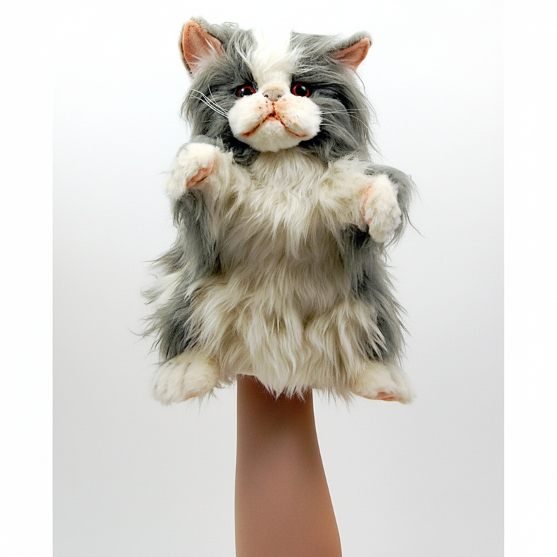 Load image into Gallery viewer, Tabby Cat Hand Puppet Full Body Doll by Hansa Real Looking Plush Learning Toy