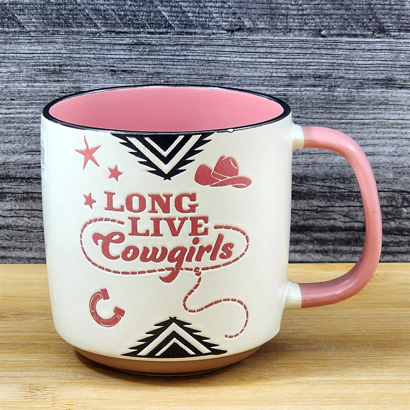 Load image into Gallery viewer, Country Western Coffee Mug Pink Cowgirls Southwest Ceramic Tea Cup Blue Sky 17oz