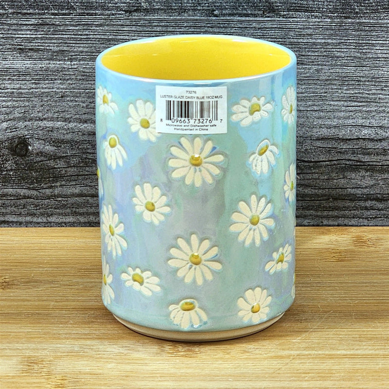 Load image into Gallery viewer, Coffee Mug White Daisy Summer Yellow Tea Cup Ceramic Embossed Blue Sky 18oz